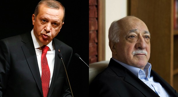  Presidente turco Tayyip Erdogan (esq.) declarou luta contra 'estado paralelo', que seria liderado pelo clérigo muçulmano Fethullah Gulen (dir.), que vive nos Estados Unidos (Foto: REUTERS/Umit Bektas/AP Photo/Selahattin Sevi)