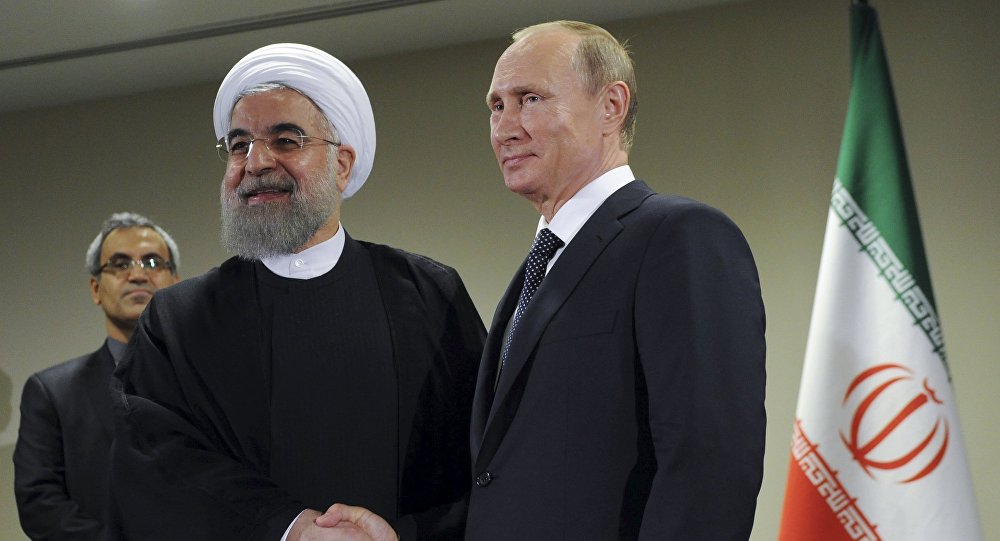 Presidente da Rússia Vladimir Putin e presidente do Irã Hassan Rohani