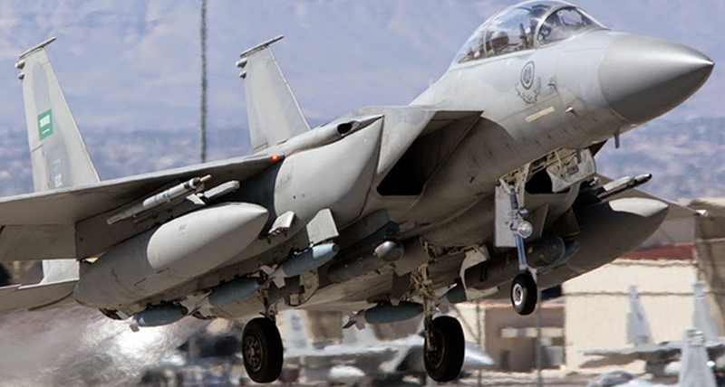 A bomb laden F-15S taking off for a mission in Yemen.