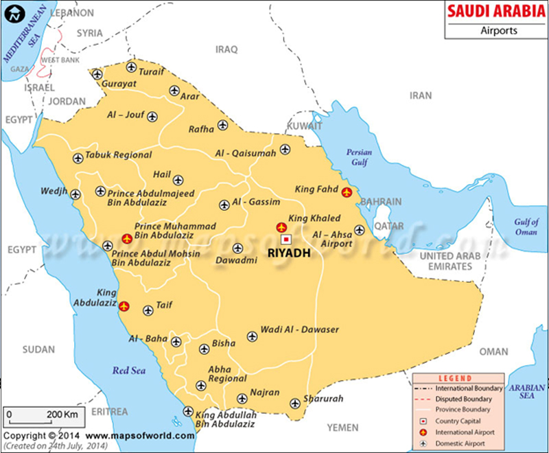 Major Saudi airports and air bases.