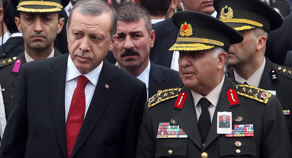 Presidente turco Recep Tayyip Erdogan e oficiais turcos, Ancara, Turquia, 16 de outubro de 2014