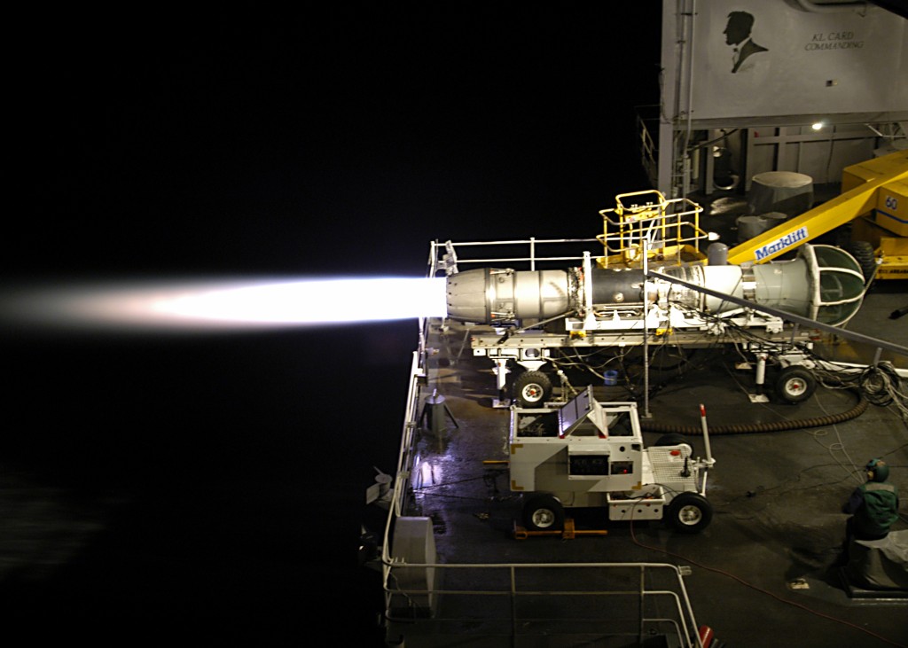 040623-N-6074Y-015 Pacific Ocean (June 23, 2004) - An F404-GE-402 engine for and F/A-18 Hornet is tested on the fantail aboard Nimitz-class aircraft carrier USS Abraham Lincoln (CVN 72). Lincoln is currently conducting local operations in preparation for an upcoming scheduled deployment, after 10 months of dry docked Planned Incremental Availability (PIA). U.S. Navy photo by PhotographerÕs Mate Airman Jeremie M. Yoder (RELEASED)