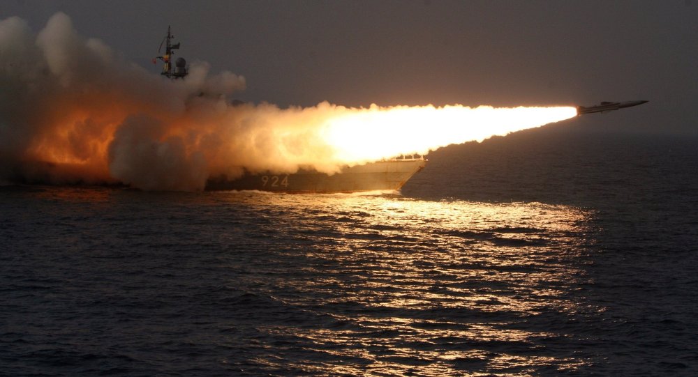 A Moskit supersonic anti-ship missile is launched from a missile boat