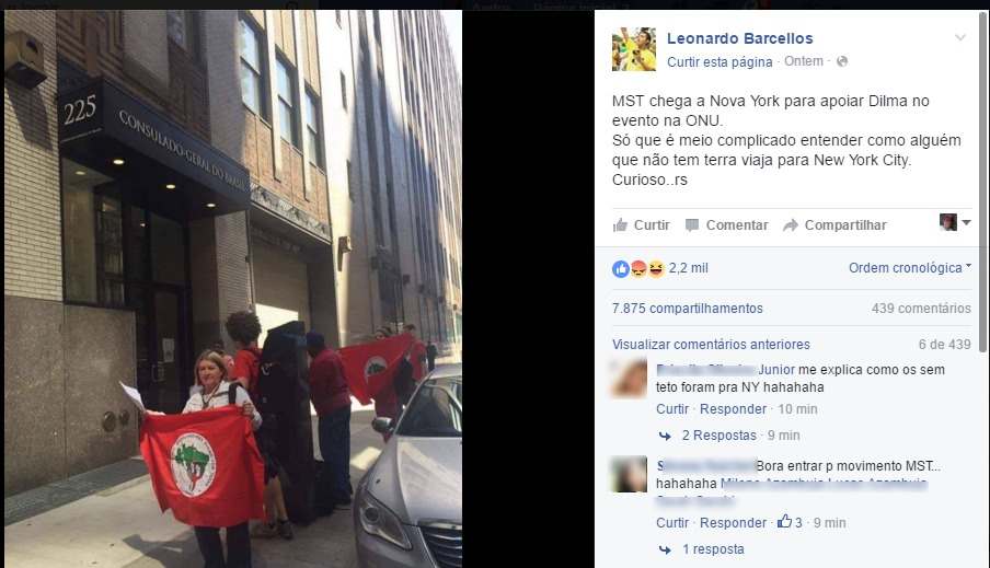 MST viajou a Nova York para apoiar Dilma